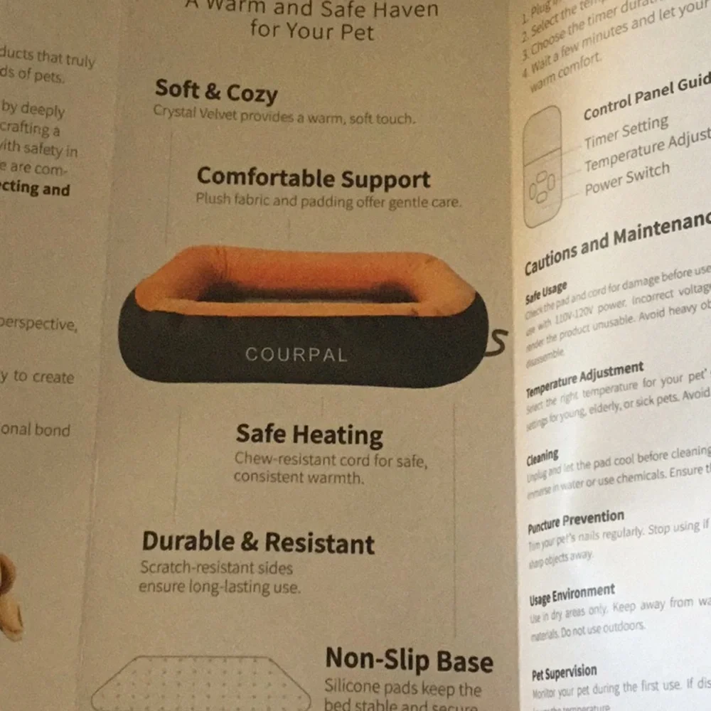 Courpal Thermostatic Heated Pet Bed, Temp Adjustable Pet Bed For Cats And Dogs